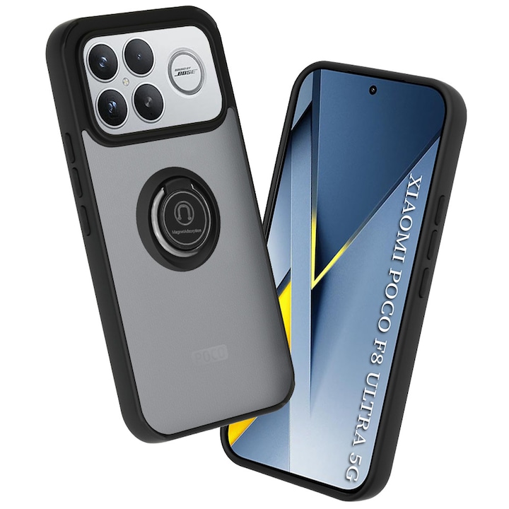 Husa pentru Xiaomi Poco F8 Ultra Daden® Glinth, Suport Inel, Antisoc, Calitate Premium, Fumuriu cu Margini Negre