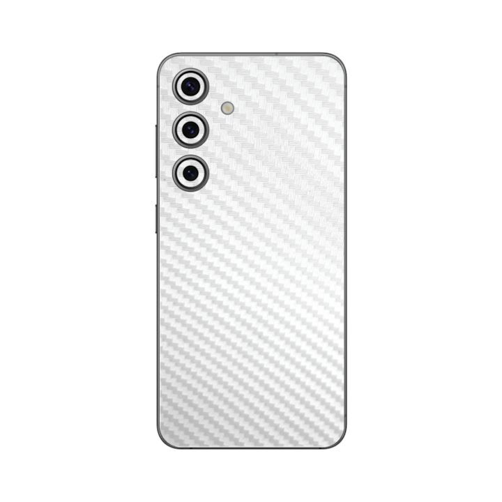 Folie Protectie iSkinz pentru Samsung Galaxy S24 Plus - Carbon Alb, Simple Cut, Skin Adeziv Cover pentru Carcasa Spate
