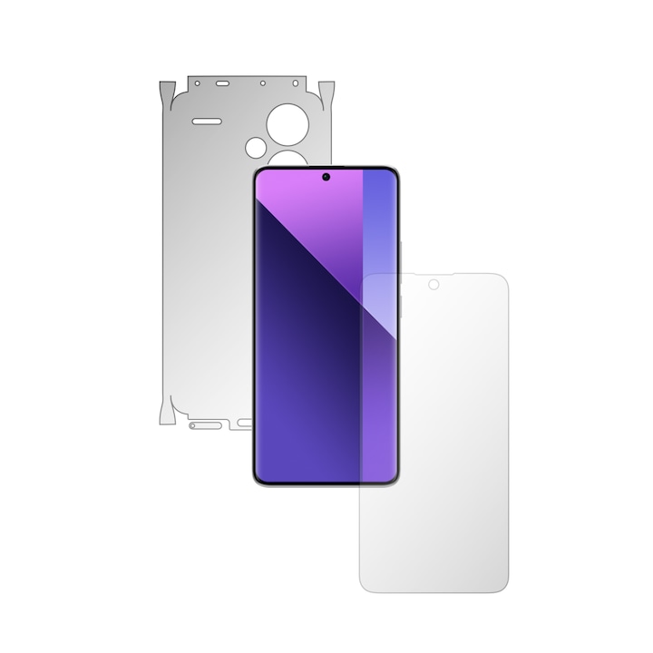 Set 2X Folii de Protectie Full-Body Folie24, pentru Xiaomi Redmi Note 13 Pro+ Plus, Acoperire 360, Ecran + Spate si Laterale, 1 Set Ultra-Clear + 1 Set Mate, Adezive, Flexibile cu Auto Regenerare