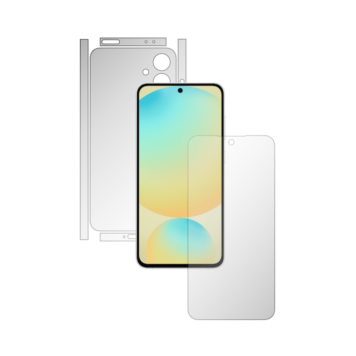 Set 2X Folii de Protectie Full-Body Folie24, pentru Samsung Galaxy S25 FE, Acoperire Simple, Ecran + Spate, 1 Set Ultra-Clear + 1 Set Mate, Adezive, Flexibile cu Auto Regenerare