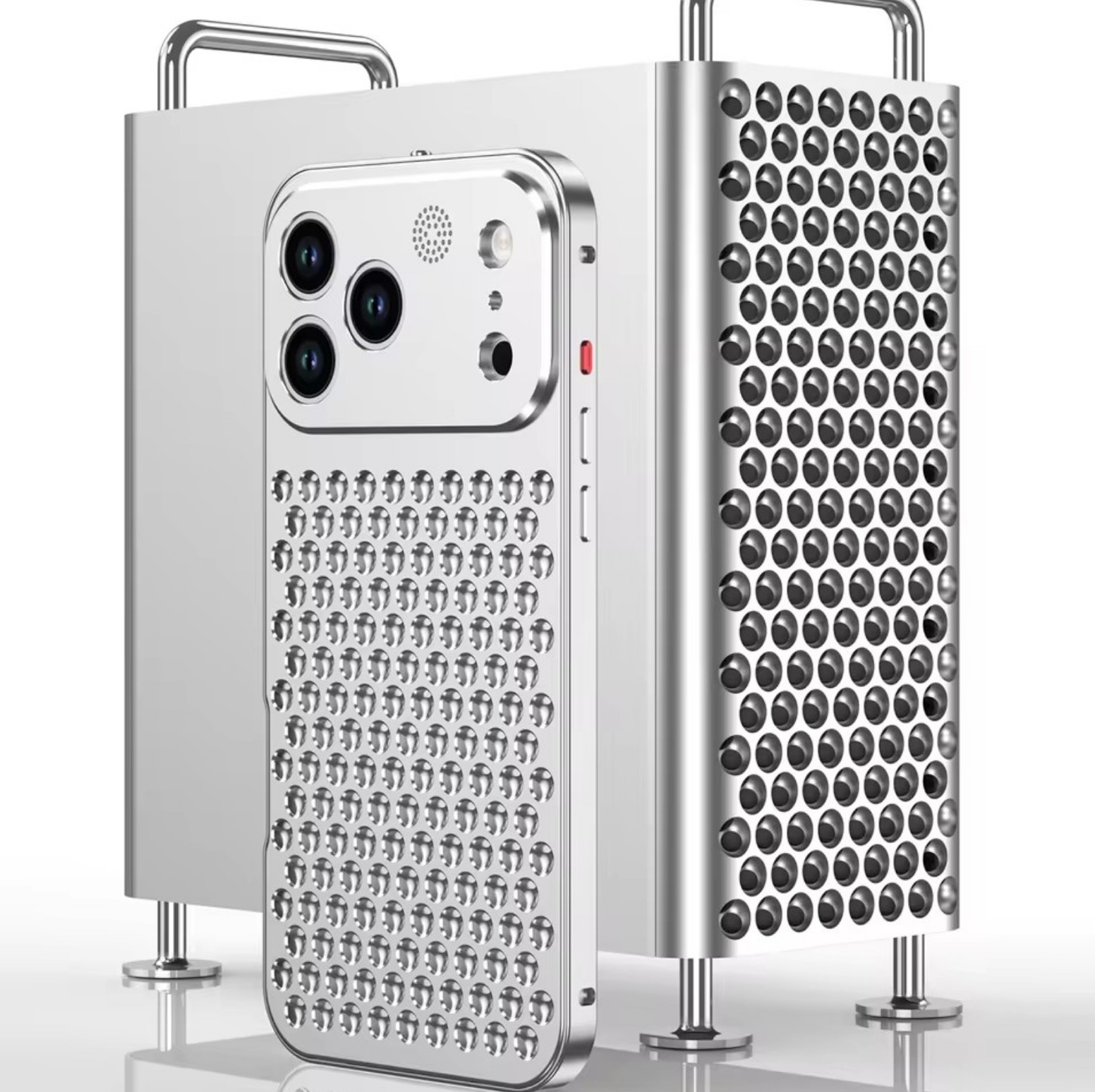 Husa din Aluminiu pentru iPhone 17 Pro, Gauri Disipare Termica 3D, Aroma Integrata, Argintiu