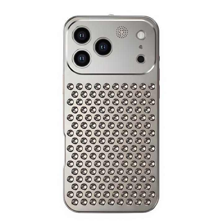 Husa din Aluminiu pentru iPhone 17 Pro, Gauri Disipare Termica 3D, Aroma Integrata, Argintiu