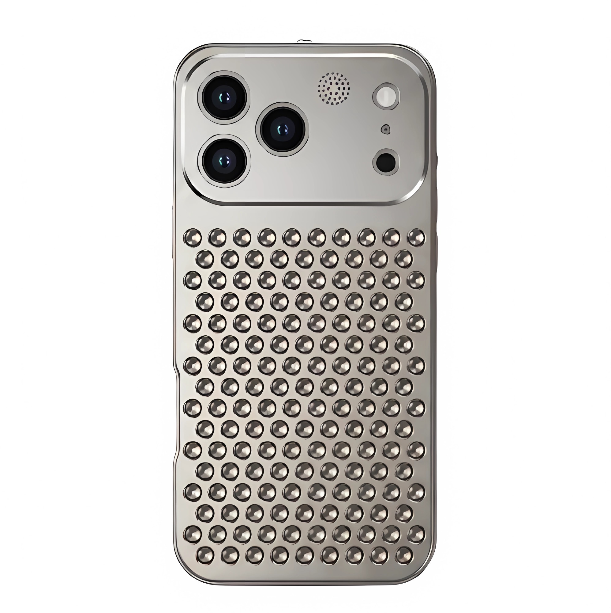 Husa din Aluminiu pentru iPhone 17 Pro, Gauri Disipare Termica 3D, Aroma Integrata, Argintiu