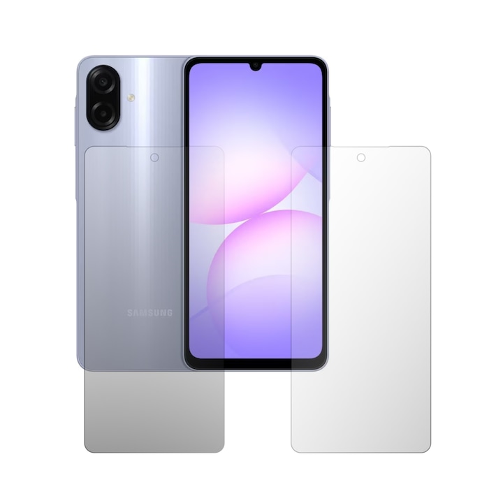 Set 2X Folie Protectie Ecran Folie24, pentru Samsung Galaxy A07, 1X Ultra-Clear + 1X Mata, Acoperire Totala Full-Display, Adezive, Flexibile cu Auto Regenerare