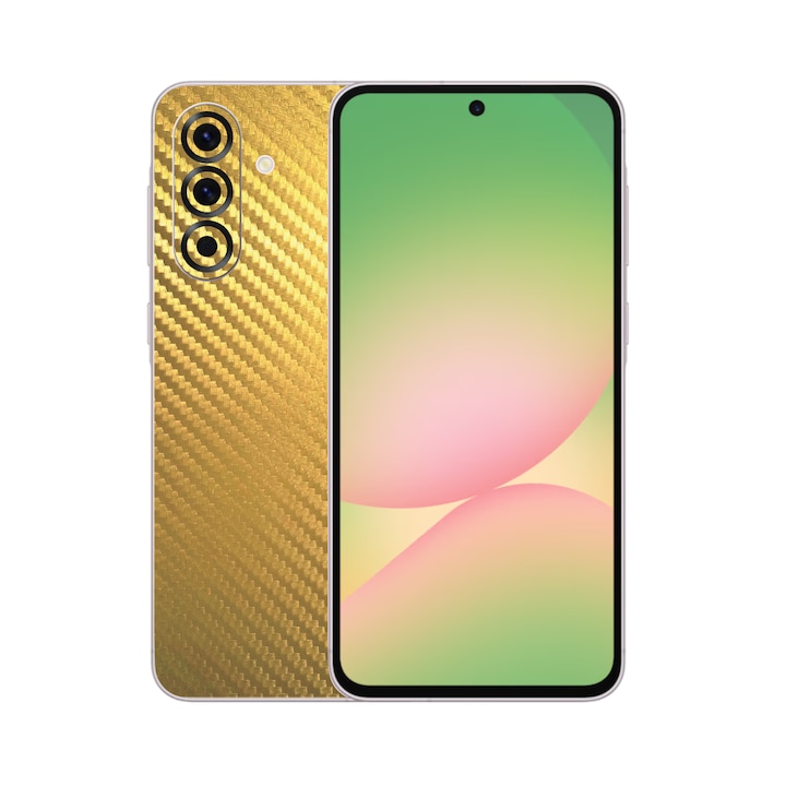 Folie iSkinz pentru Samsung Galaxy A56 - Carbon Auriu, 360 Cut, Skin Adeziv, Protectie Carcasa Spate si Laterale
