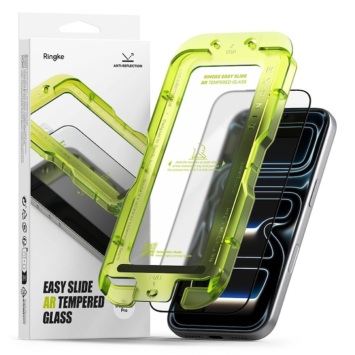 Folie sticla securizata Ringke Easy Slide Anti Reflective compatibila cu iPhone 17 Pro, Negru