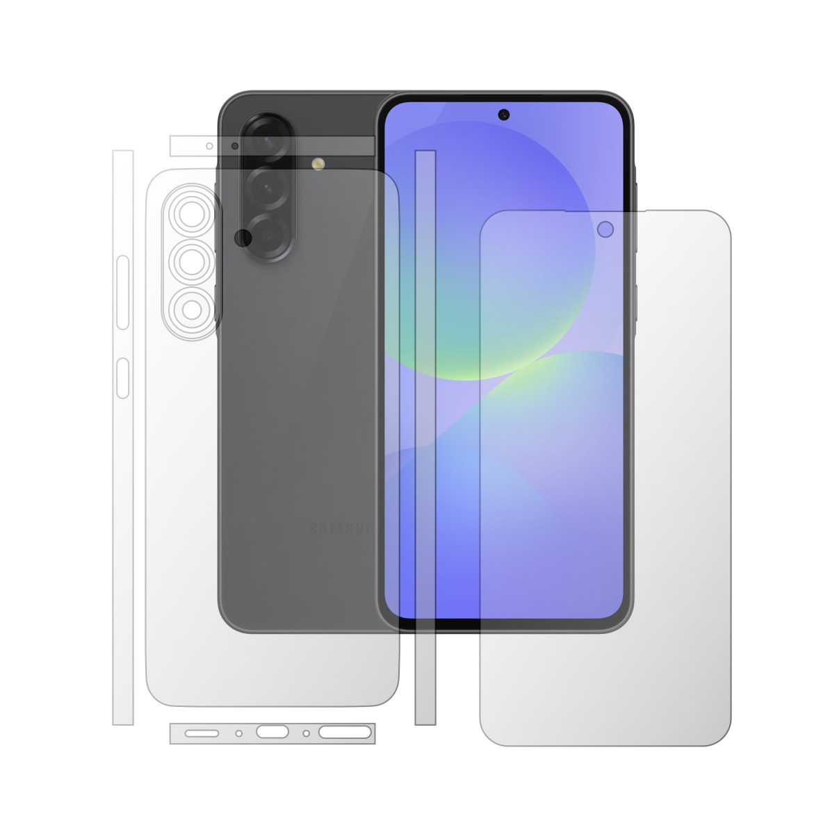 Folie Full Body iSkinz Autoregeneranta pentru Samsung Galaxy A36, A36 5G - Split Cut, Siliconica Ultra Clear pentru Ecran si Spate si Laterale, Skin Adeziv Flexibil