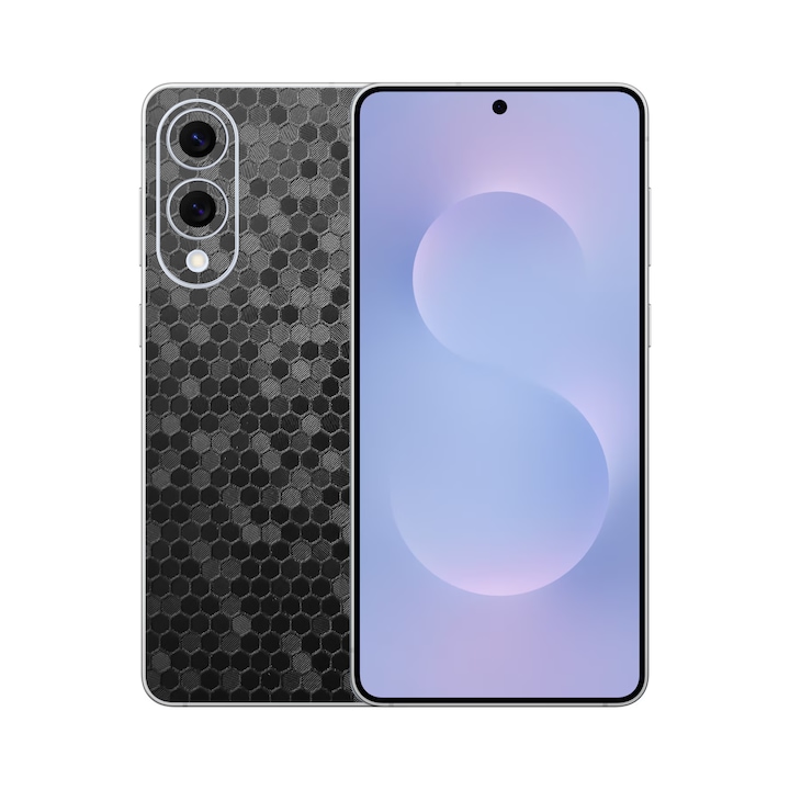 Folie iSkinz pentru Samsung Galaxy S25 Edge - Honeycomb Negru Black, 360 Cut, Skin Adeziv, Protectie Carcasa Spate si Laterale