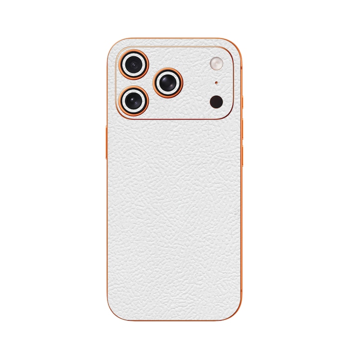 Folie iSkinz pentru Apple iPhone 17 Pro - Piele Alba, Split Cut, Skin Adeziv Full Cover, Protectie Carcasa Spate si Laterale