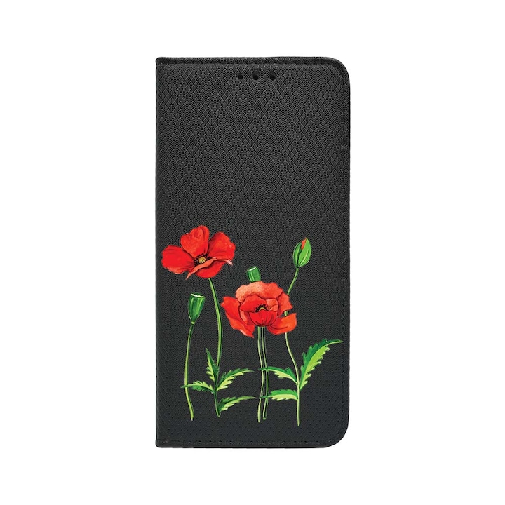 Husa BestCase® Tip Carte, Flip Cover, Compatibila Cu Xiaomi Redmi 12 4G, Red Poppy, Inchidere Magnetica, Buzunar Card, FLB 643