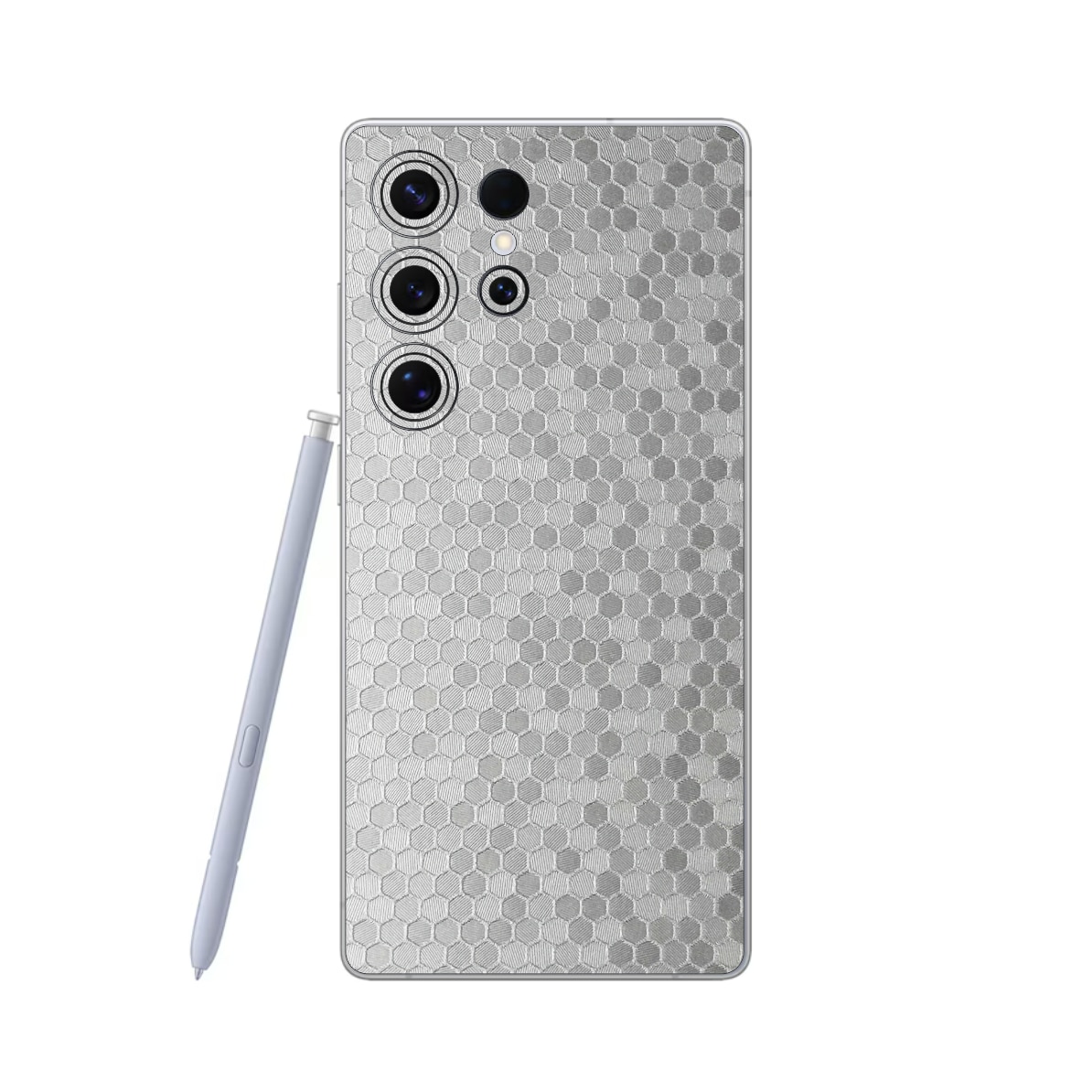 Folie iSkinz pentru Samsung Galaxy S25 Ultra - Honeycomb Argintiu Silver, 360 Cut, Skin Adeziv Full Cover, Protectie Carcasa Spate si Laterale