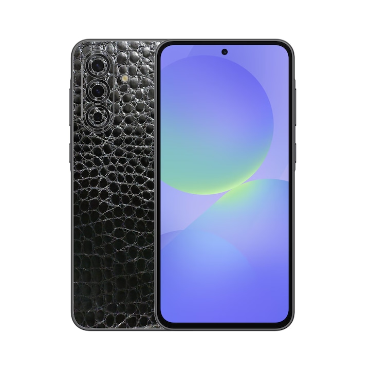 Folie iSkinz pentru Samsung Galaxy A36 - Piele Neagra Crocodil, 360 Cut, Skin Adeziv, Protectie Carcasa Spate si Laterale