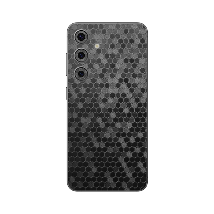 Folie iSkinz pentru Samsung Galaxy S24 - Honeycomb Negru Black, 360 Cut, Skin Adeziv Full Body Cover, Protectie Carcasa Spate si Laterale