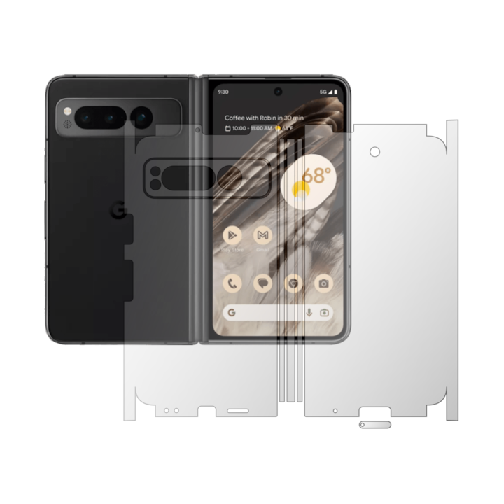 Set 2X Folii de Protectie Full-Body Folie24, pentru Google Pixel Fold, Acoperire 360, Ecran + Spate si Laterale, 1 Set Ultra-Clear + 1 Set Mate, Adezive, Flexibile cu Auto Regenerare