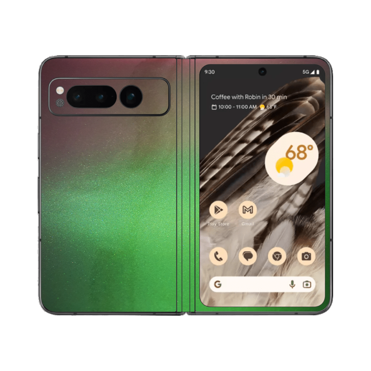 Folie iSkinz pentru Google Pixel Fold - Color Shift Avocado, 360 Cut, Skin Adeziv Full Cover, Protectie Carcasa Spate si Laterale