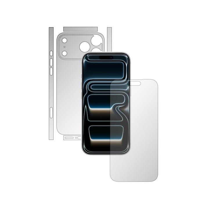 Set 2X Folii de Protectie Full-Body Folie24, pentru Apple iPhone 17 Pro, Acoperire Simple, Ecran + Spate, 1 Set Ultra-Clear + 1 Set Mate, Adezive, Flexibile cu Auto Regenerare
