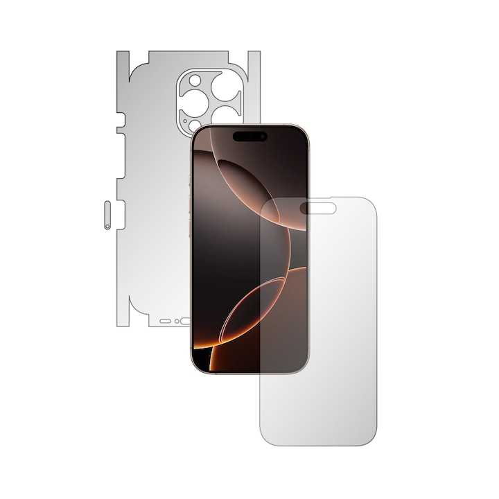 Folie Full Body iSkinz Matte pentru Apple iPhone 16 Pro Max - Invisible Skinz Matte, 360 Cut, Siliconica Mata Anti-Amprenta, Anti-Reflex pentru Ecran, Carcasa Spate si Laterale, Skin Adeziv Transparent