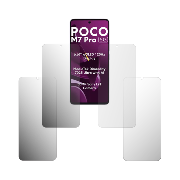Set 4X Folie Protectie Ecran Folie24, pentru Poco M7 Pro, 2X Ultra-Clear + 2X Mate, Acoperire Full-Display si Case-Friendly, Adezive, Flexibile cu Auto Regenerare