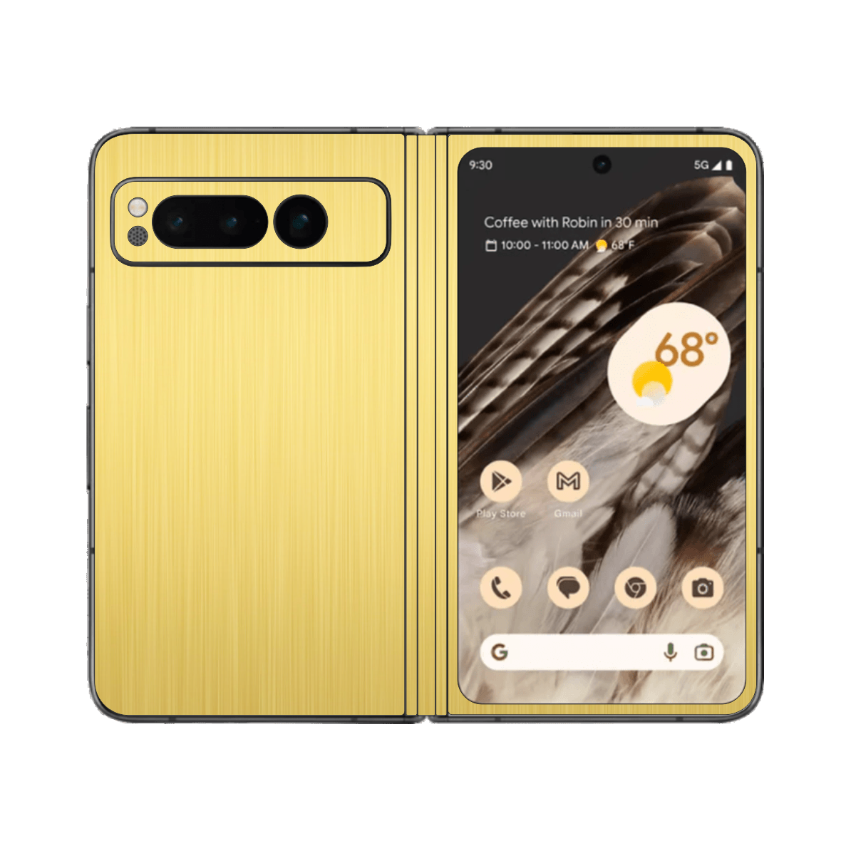 Folie iSkinz pentru Google Pixel Fold - Brushed Auriu, 360 Cut, Skin Adeziv Full Cover, Protectie Carcasa Spate si Laterale