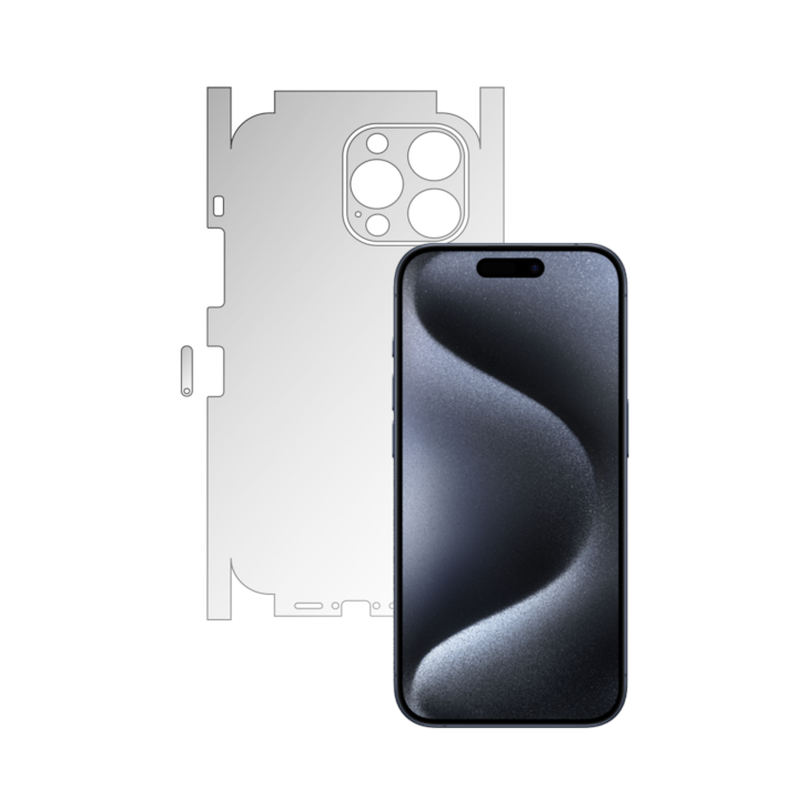 Folie Protectie Spate iSkinz pentru Apple iPhone 15 Pro Max - Invisible Skinz HD, 360 Cut, Ultra-Clear pentru Carcasa Spate si Laterale, Skin Adeziv, Transparent