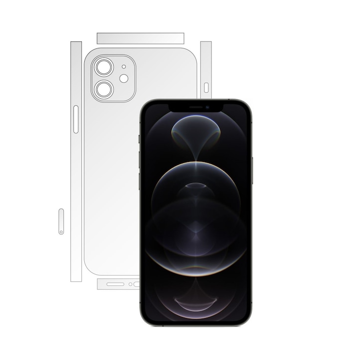 Folie Protectie Spate Invisible Skinz HD pentru Apple iPhone 12 - Siliconica Ultra-Clear cu taiere Split Cut pentru Carcasa Spate si Laterale, Skin Adeziv Transparent