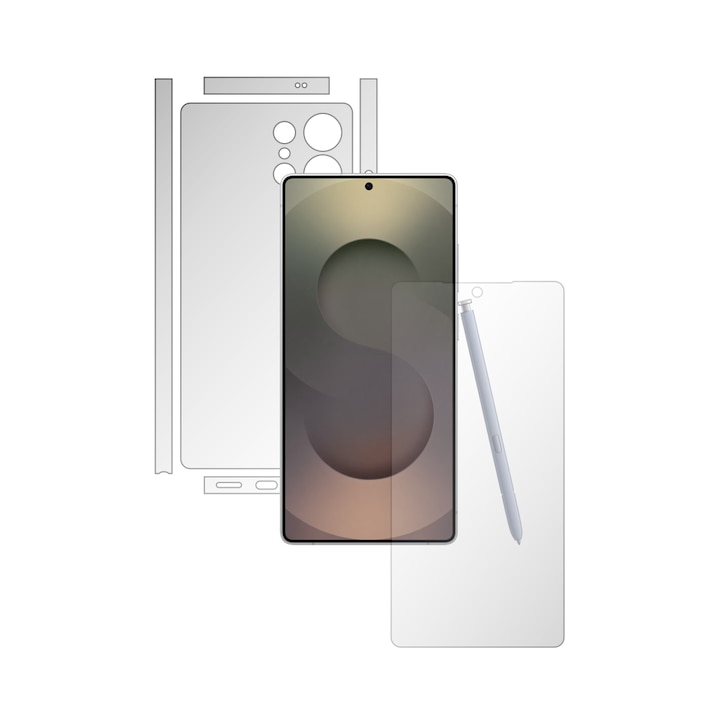 Folie Full Body iSkinz AutoRegeneranta pentru Samsung Galaxy S25 Ultra - Invisible Skinz UHD, Split Cut, Protectie Siliconica Ultra-Clear pentru Ecran si Carcasa Spate, Skin Adeziv Transparent