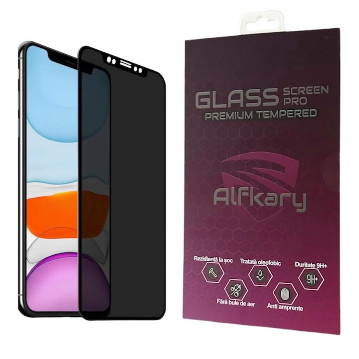 Folie protectie sticla Privacy 360, Compatibila Apple iPhone 11 Pro Max/XS Max, 6D Full Cover- Negru