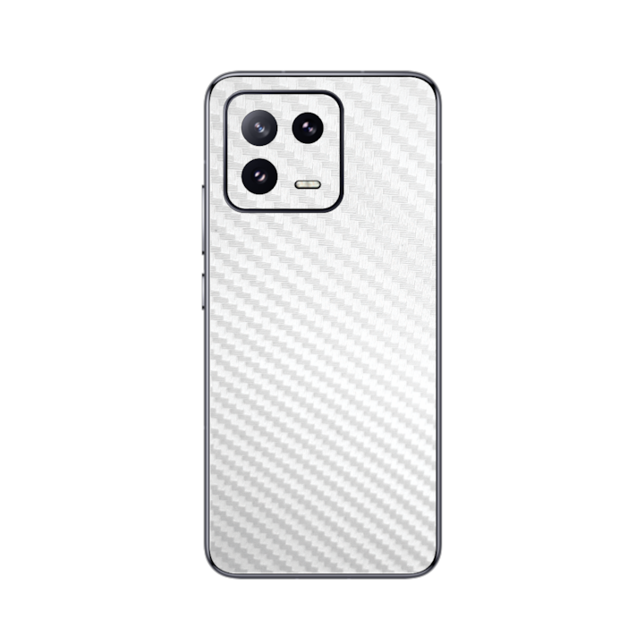 Folie iSkinz pentru Xiaomi 13 - Carbon Alb, 360 Cut, Skin Adeziv Full Cover, Protectie Carcasa Spate si Laterale