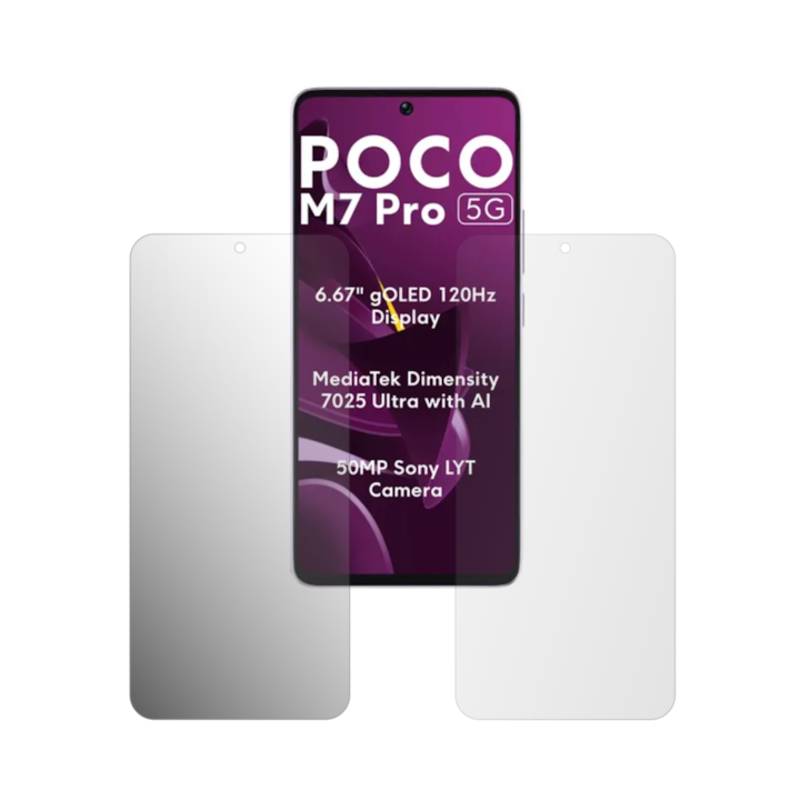 Set 2X Folie Protectie Ecran Folie24, pentru Poco M7 Pro, 1X Ultra-Clear + 1X Mata, Acoperire Case-Friendly ( Compatibile cu Carcasa ), Adezive, Flexibile cu Auto Regenerare