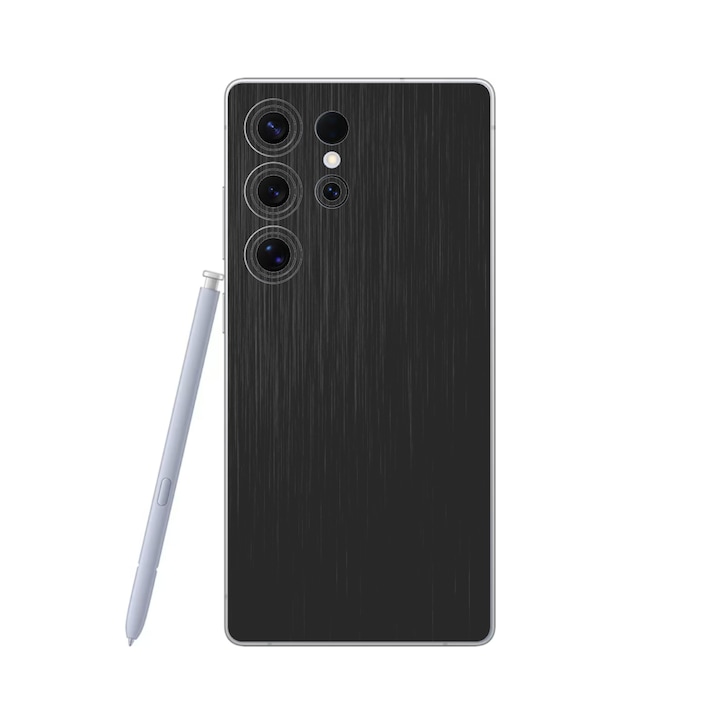 Folie iSkinz pentru Samsung Galaxy S25 Ultra - Brushed Negru, Split Cut, Skin Adeziv Full Cover, Protectie Carcasa Spate si Laterale