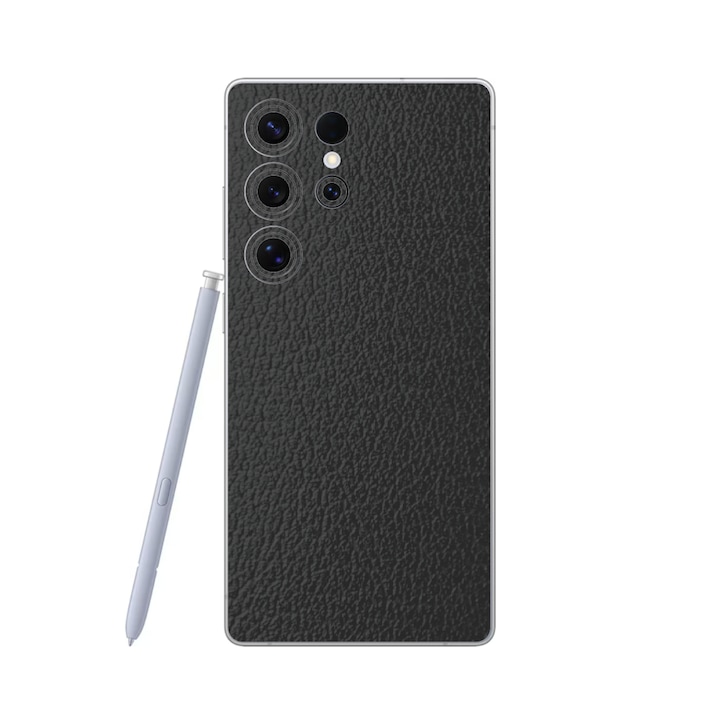 Folie iSkinz pentru Samsung Galaxy S25 Ultra - Piele Neagra, Split Cut, Skin Adeziv Full Cover, Protectie Carcasa Spate si Laterale