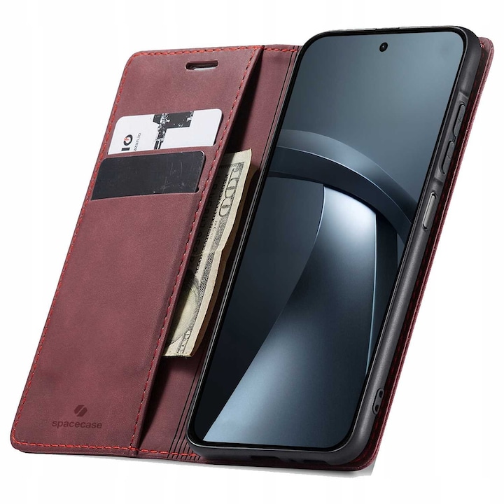 Husa cu clapeta SPACECASE Wallet pentru Xiaomi 17T Pro, Rosu