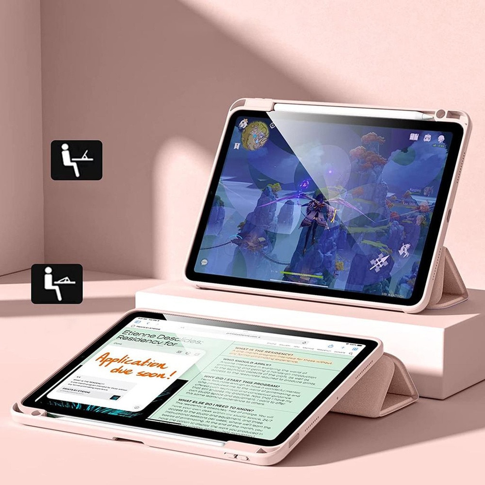 Etui Hard Crystal pentru iPad Air 13 Gen. 6 2024, roz, cu functie de suport, protectie 360