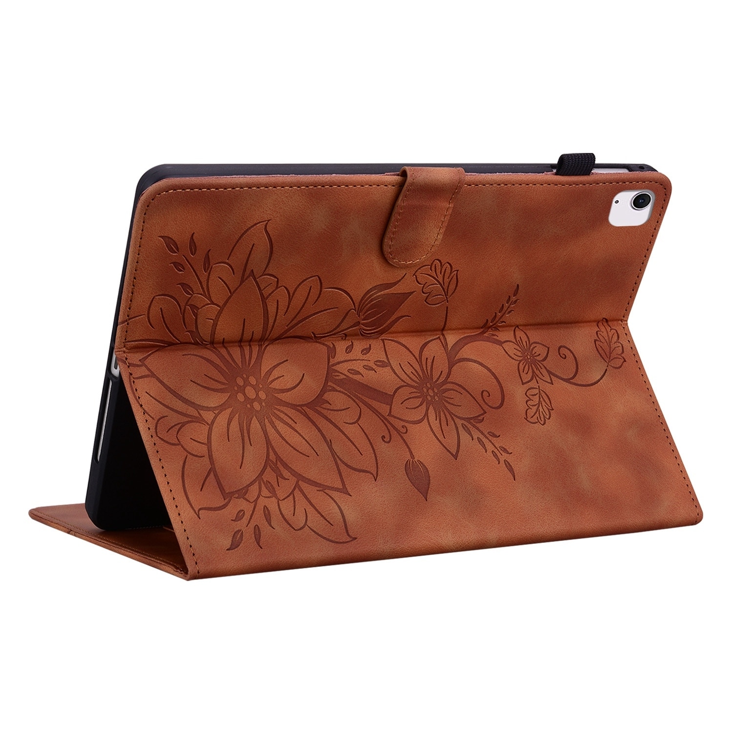 Husa tableta compatibila cu iPad Air 11, Piele cu model de crini, Smart Case, Maro