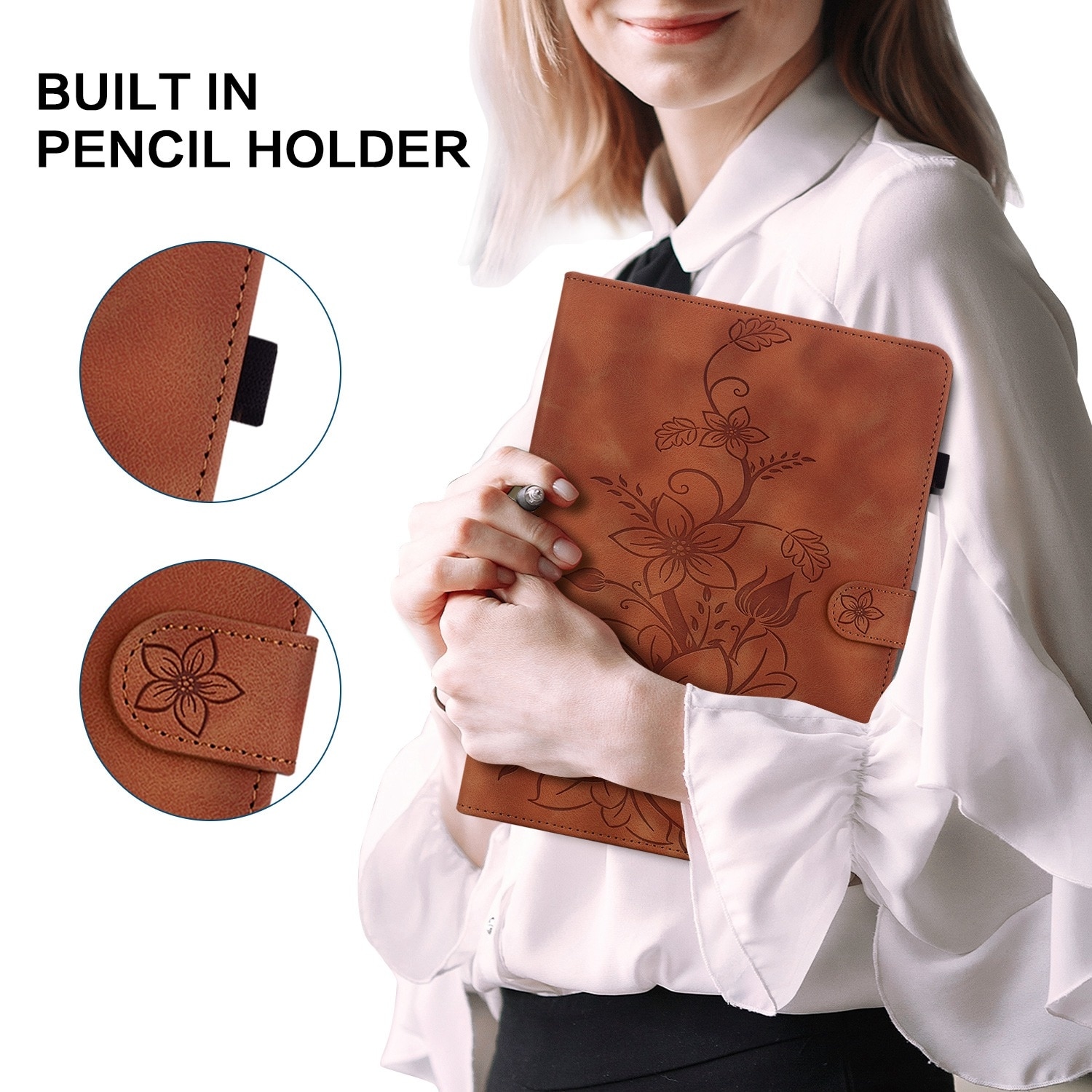 Husa tableta compatibila cu iPad Air 11, Piele cu model de crini, Smart Case, Maro