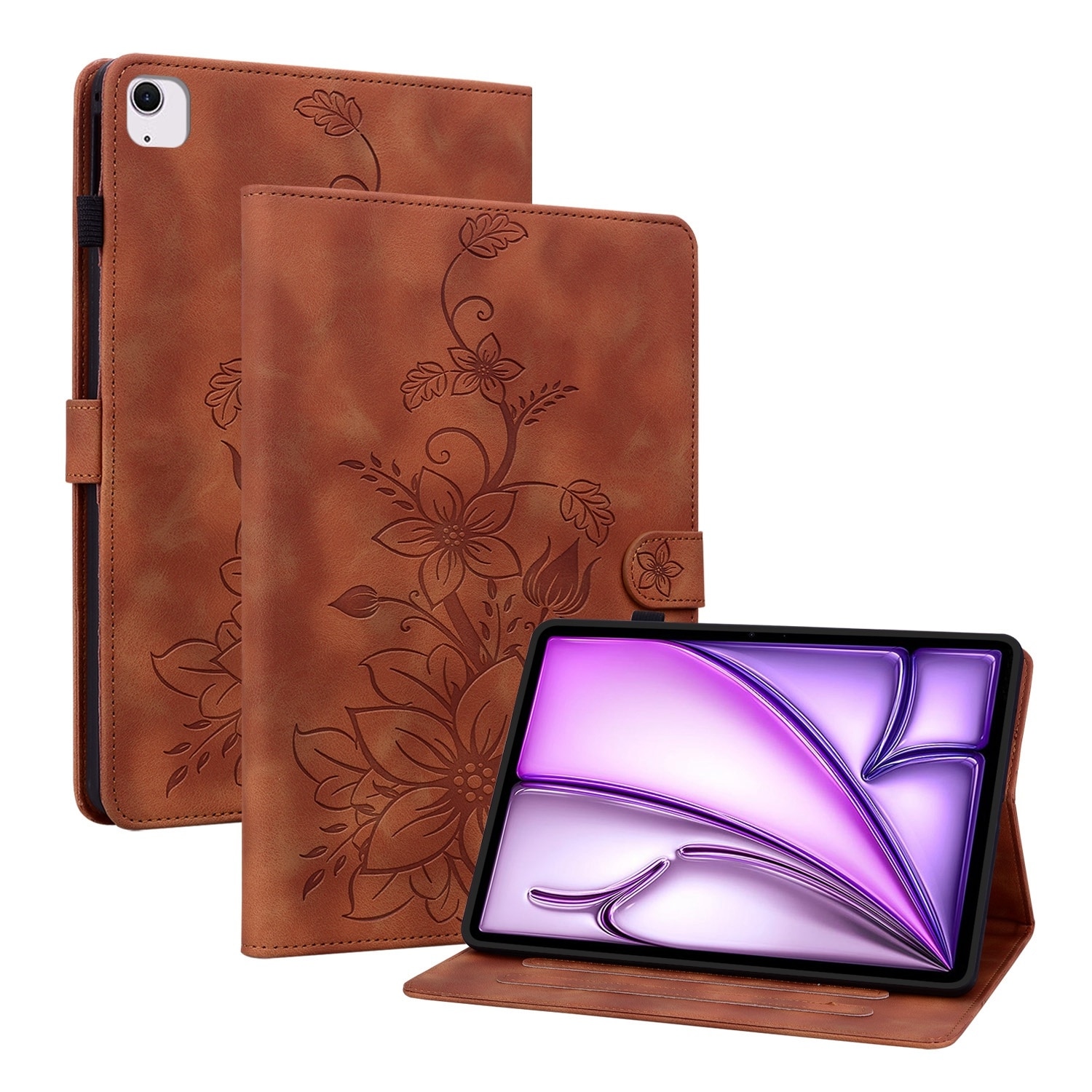 Husa tableta compatibila cu iPad Air 11, Piele cu model de crini, Smart Case, Maro