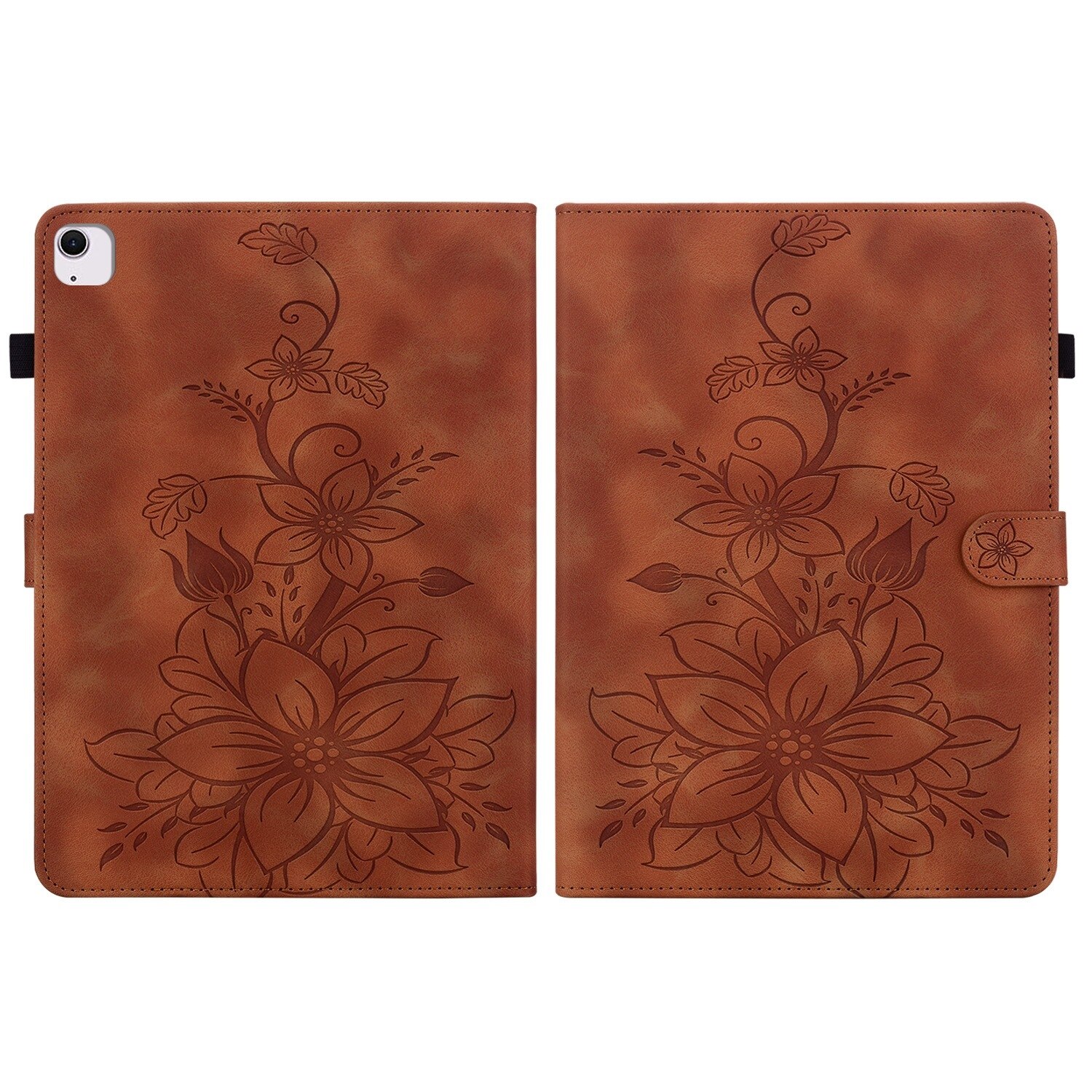 Husa tableta compatibila cu iPad Air 11, Piele cu model de crini, Smart Case, Maro