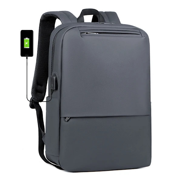 Rucsac/ghiozdan laptop din Oxford, cu port USB extern, capacitate 20-35L, compartiment pentru laptop 15 inch, Gri, 15 inch