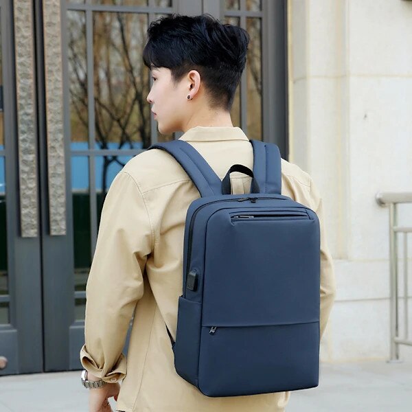 Rucsac/ghiozdan laptop din Oxford, cu port USB extern, capacitate 20-35L, compartiment pentru laptop 15 inch, Gri, 15 inch