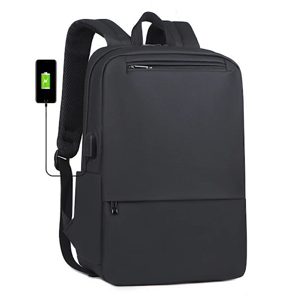 Rucsac/ghiozdan laptop din Oxford, cu port USB extern, capacitate 20-35L, compartiment pentru laptop 15 inch, Gri, 15 inch
