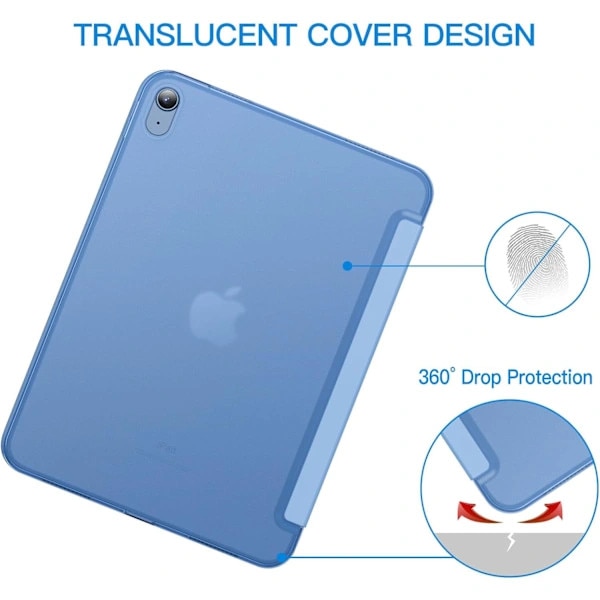 Husa compatibila cu iPad (A16) 11-a/10-a generatie (2025/2022), Slim Stand Hard Shell, spate transparent mat, carcasa dura cu exterior sintetic si interior neted, suport in 2 pozitii pentru vizionare si scris, Albastru, 1 buc