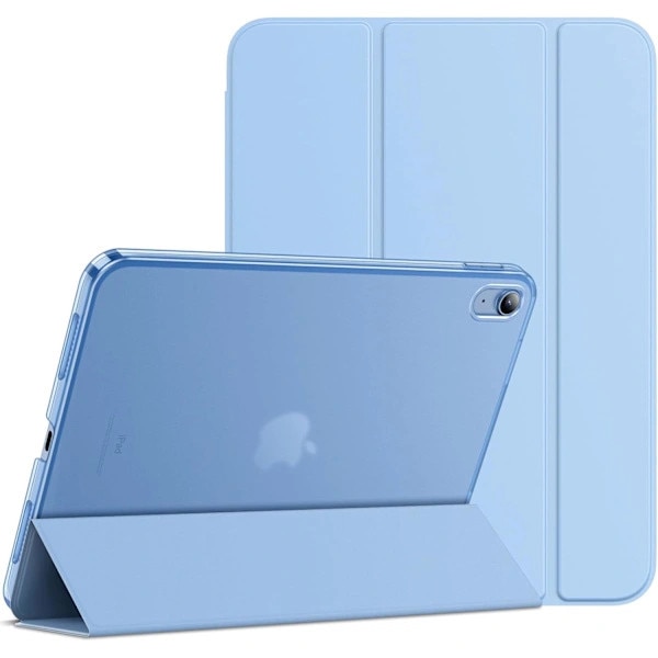 Husa compatibila cu iPad (A16) 11-a/10-a generatie (2025/2022), Slim Stand Hard Shell, spate transparent mat, carcasa dura cu exterior sintetic si interior neted, suport in 2 pozitii pentru vizionare si scris, Albastru, 1 buc