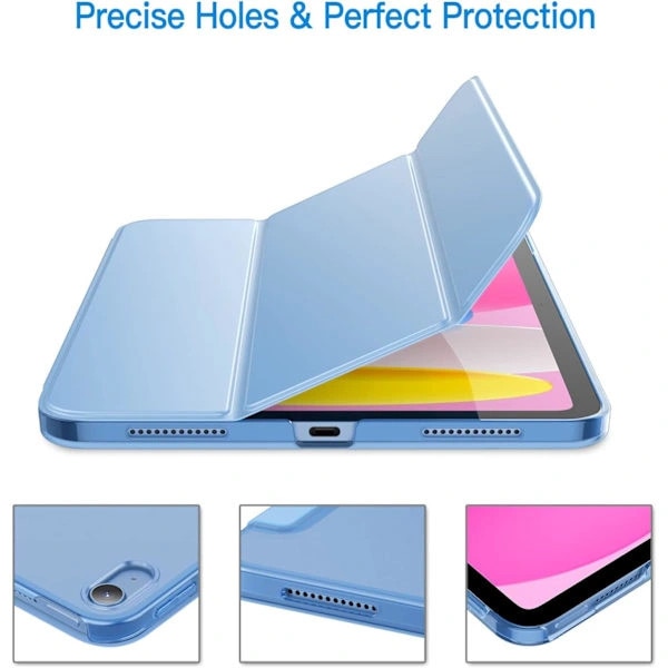 Husa compatibila cu iPad (A16) 11-a/10-a generatie (2025/2022), Slim Stand Hard Shell, spate transparent mat, carcasa dura cu exterior sintetic si interior neted, suport in 2 pozitii pentru vizionare si scris, Albastru, 1 buc