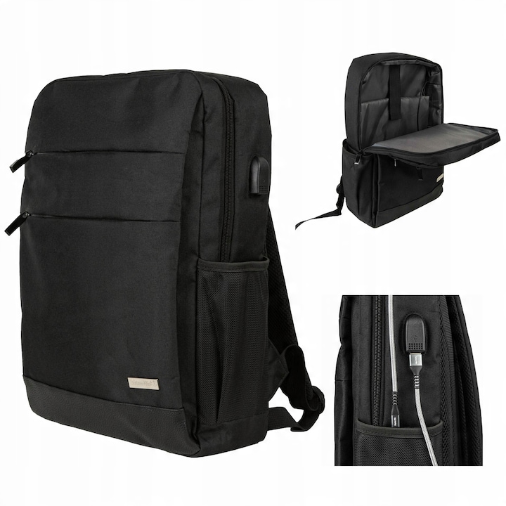 Rucsac urban Captain Mike pentru laptop 13L, 33x10,5x41,5cm, cu USB, pentru laptop 15,6"