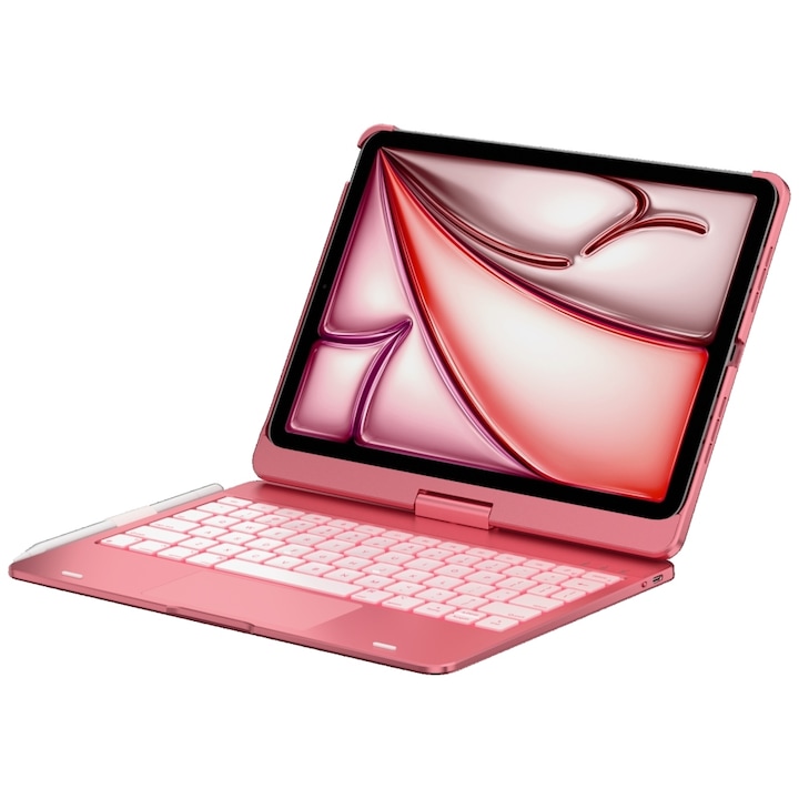 Husa cu tastatura Typecase Flexbook Touch compatibila cu iPad Pro 11 inch 2024 / 2025, 660mAh, IPX6, USB-C, Roz