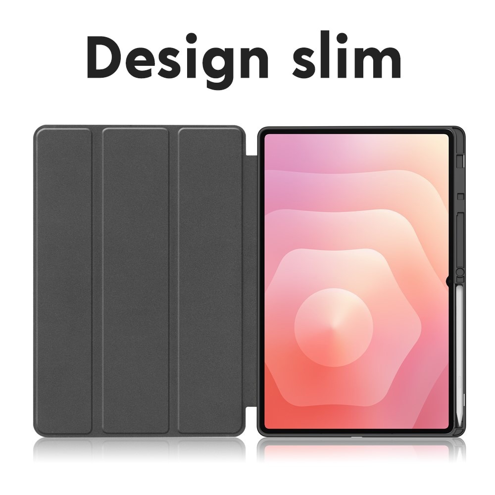 Husa de protectie pentru Samsung Galaxy Tab S11 Ultra / Tab S12 Ultra DaDen Flex Trifold, Mod stativ, Unghi pana la 65°, Piele ecologica, Loc pentru creion, Verde matcha