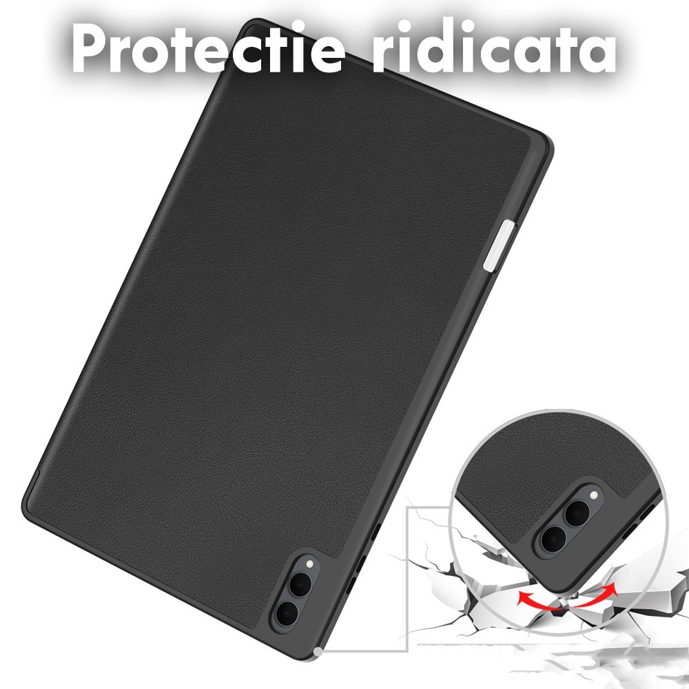 Husa de protectie pentru Samsung Galaxy Tab S11 Ultra / Tab S12 Ultra DaDen Flex Trifold, Mod stativ, Unghi pana la 65°, Piele ecologica, Loc pentru creion, Verde matcha