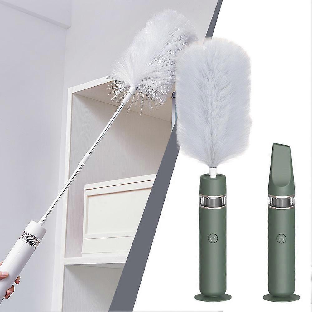 Perie electrica pentru praf 2 in 1, aspirator portabil rotativ 360°, reincarcabila USB, cap lavabil, alb, 47x47x267 mm