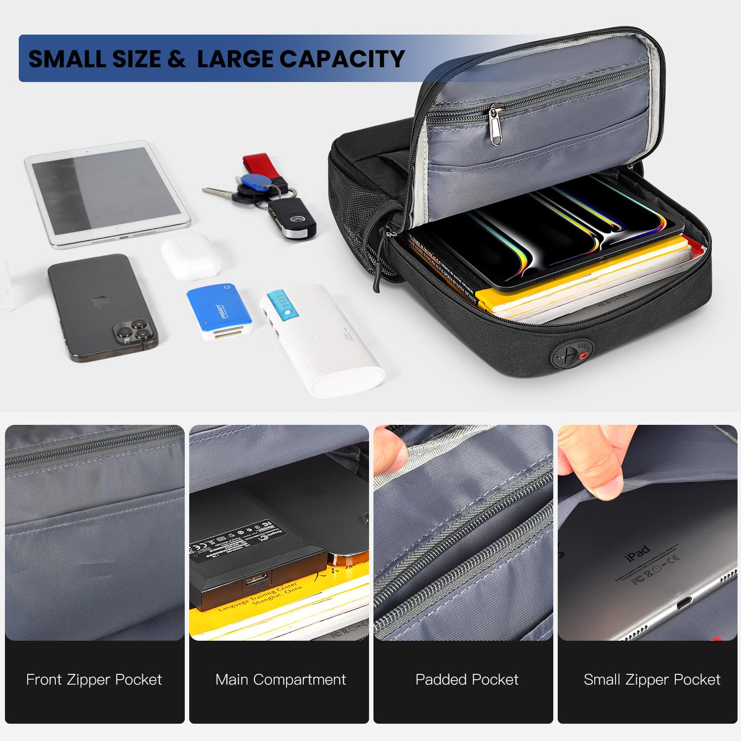 Geanta umar pentru tableta, 13 inch, compatibila cu iPad Pro si iPad Air, material rezistent la apa, curea ajustabila, 33.5x23.7x5.5cm