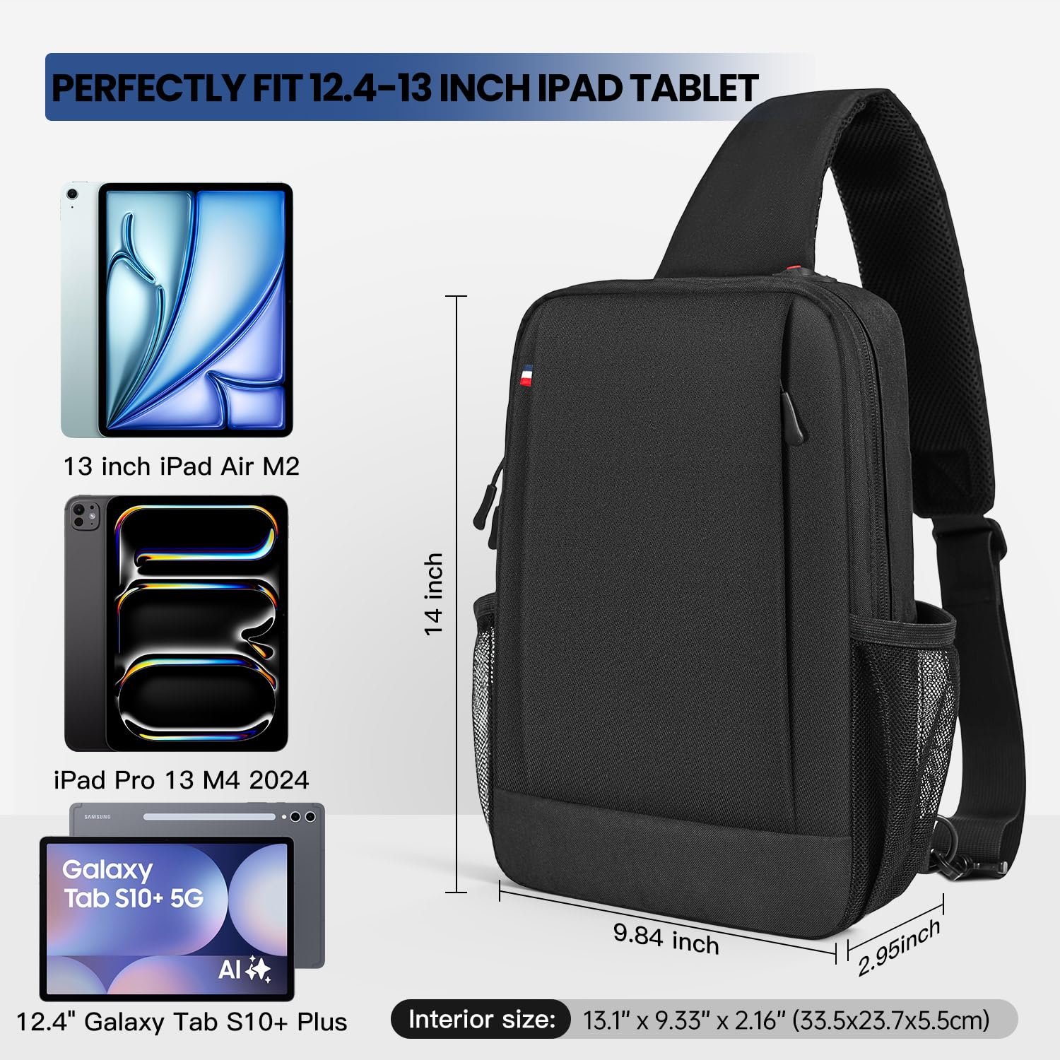 Geanta umar pentru tableta, 13 inch, compatibila cu iPad Pro si iPad Air, material rezistent la apa, curea ajustabila, 33.5x23.7x5.5cm